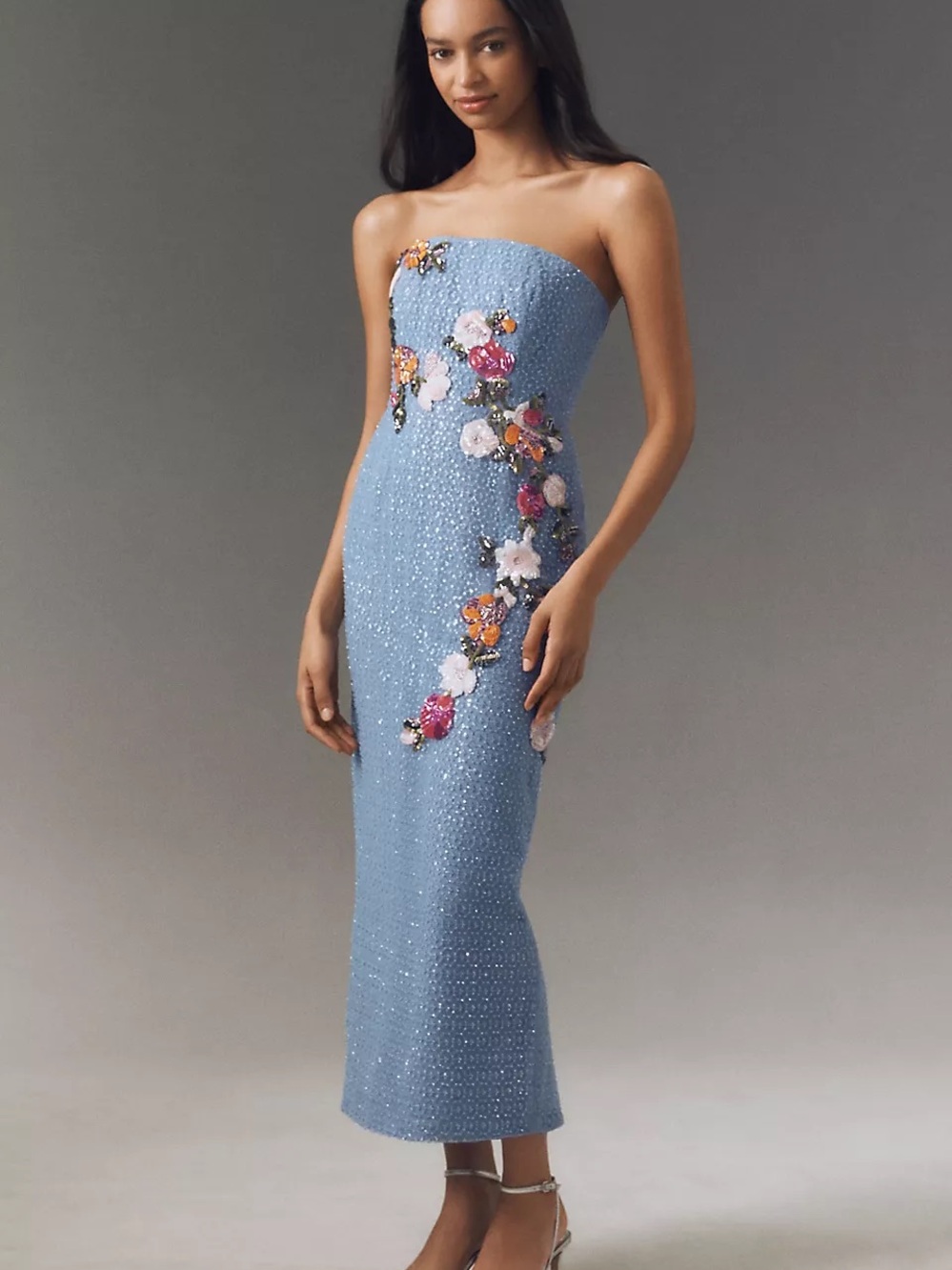 Helsi Silvia Strapless Stretch Sequin Midi Dress BABY BLUE Size S Preloved